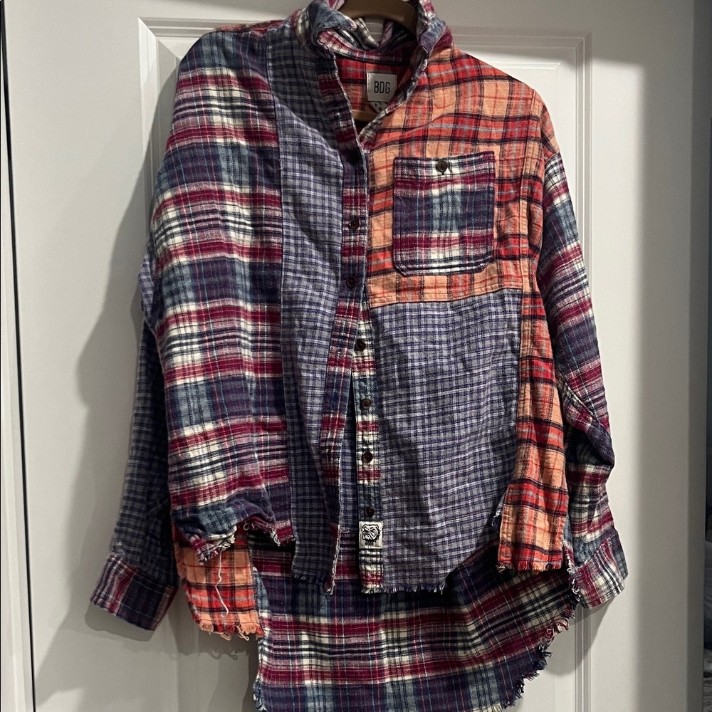 BDG Women’s Colorful Patchwork Plaid Shirt